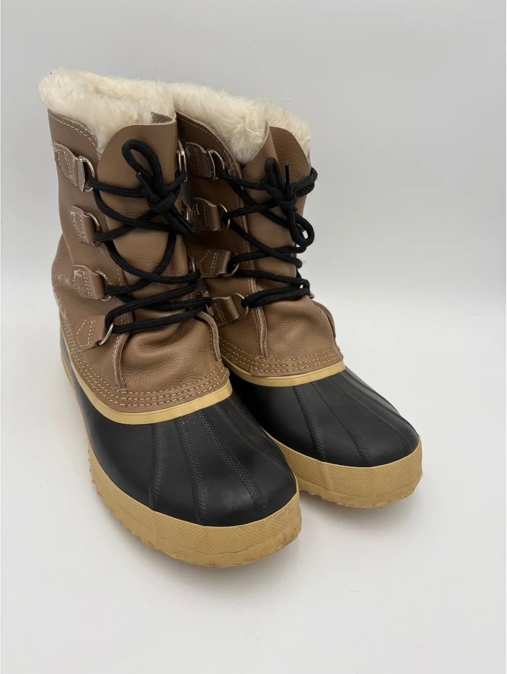 Sorel Women's Size 10 Winter Snow Boots Brown Black Faux Fur Lining Waterproof